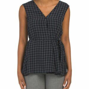 THEORY Blue and White Grid Tank